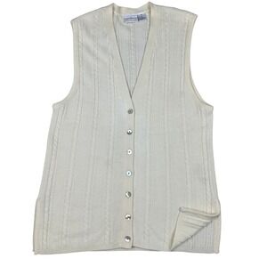 Gorgeous Cream Cable Knit Button Front V Neck Wool Blend Sleeveless Vest Sweater